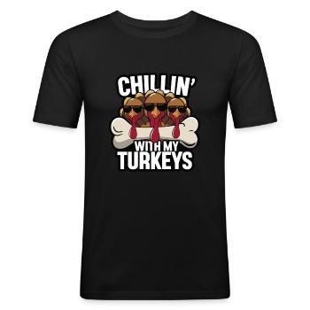 Grappige Thanksgiving kalkoen - Mannen slim fit T-shirt - zwart - Voor - Nik (191cm)