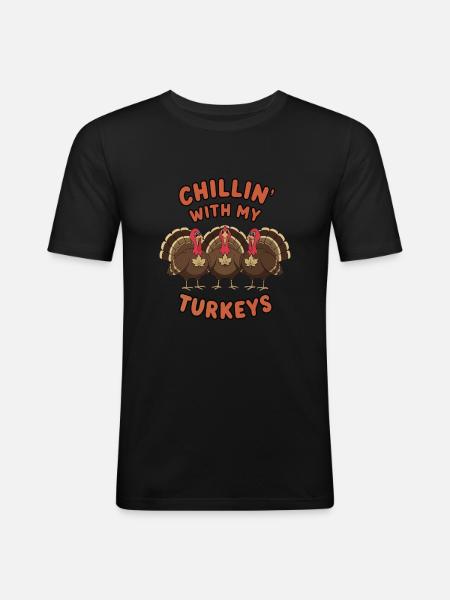 Lustiger Thanksgiving Truthahn - Männer Slim Fit T-Shirt - Schwarz