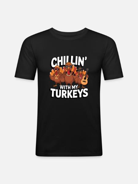 Lustiger Thanksgiving Truthahn - Männer Slim Fit T-Shirt - Schwarz