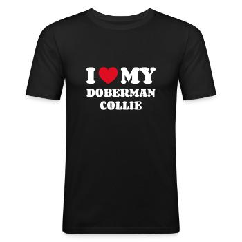 Ik hou van mijn Doberman Collie - Mannen slim fit T-shirt - zwart - Voor - Nik (191cm)
