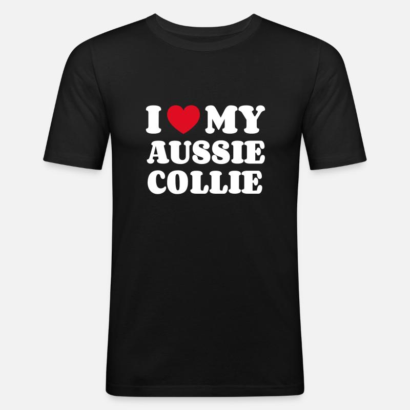 I Love My Aussie Collie - Männer Slim Fit T-Shirt - Schwarz