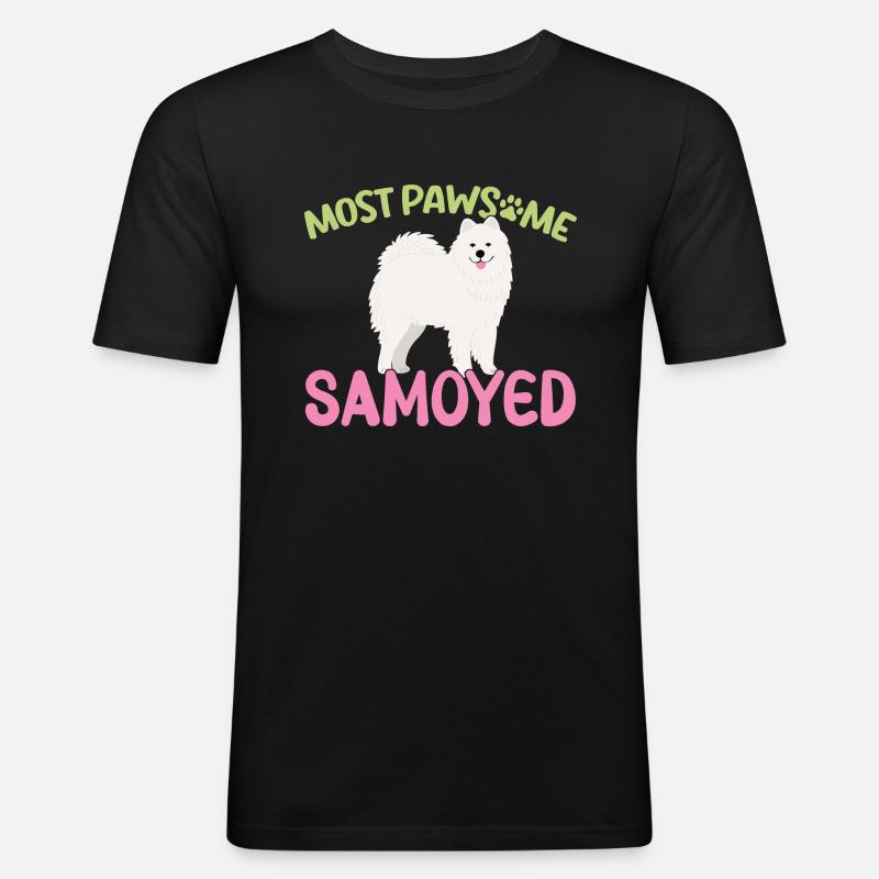MostPAWSOME Samojeden - Männer Slim Fit T-Shirt - Schwarz