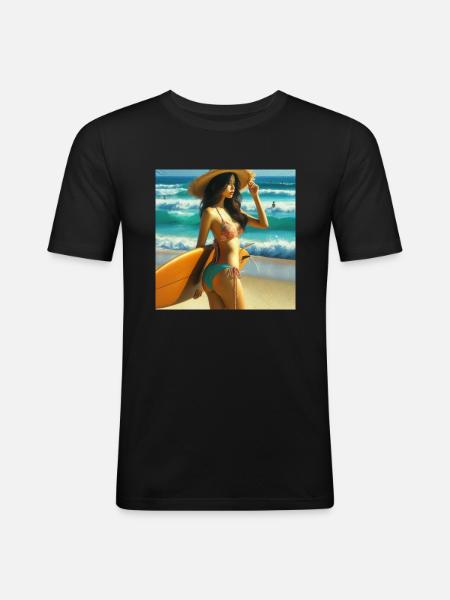 Surfer on the beach - Men's Slim Fit T-Shirt - black
