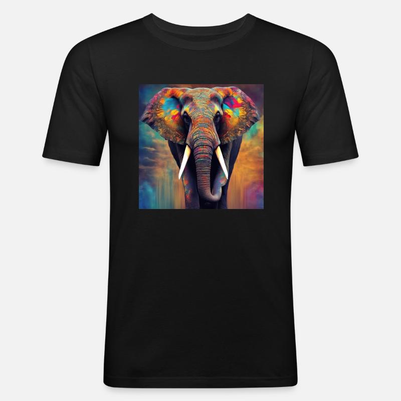 Bunter Elefant - Männer Slim Fit T-Shirt - Schwarz