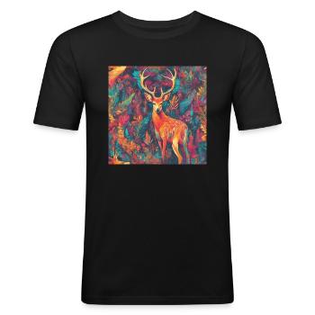 Portrait de cerf coloré - T-shirt près du corps Homme - noir - Devant - Nik (191cm)