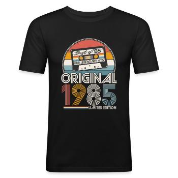 1985 Vintage Anniversaire Rétro Cadeau - T-shirt près du corps Homme - noir - Devant - Nik (191cm)