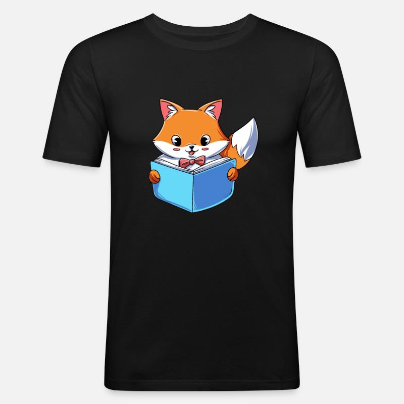 Fuchs liest Buch - Männer Slim Fit T-Shirt - Schwarz
