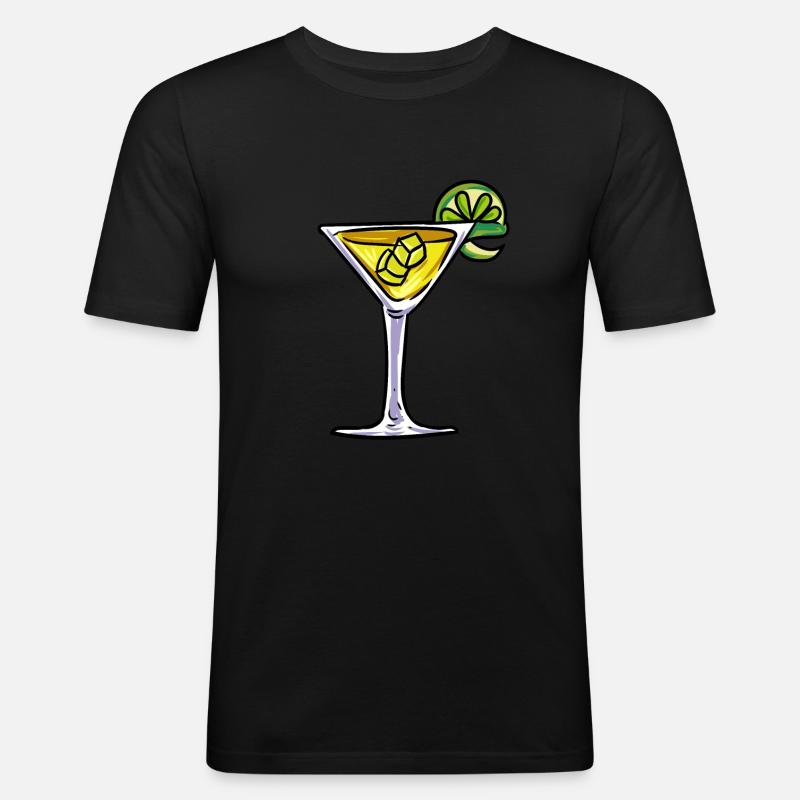 Cocktail Glas - Männer Slim Fit T-Shirt - Schwarz