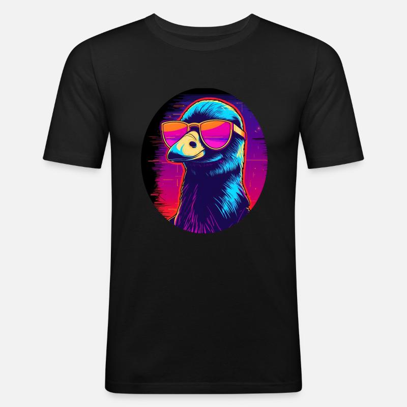 Synthwave Vogel mit Brille - Männer Slim Fit T-Shirt - Schwarz