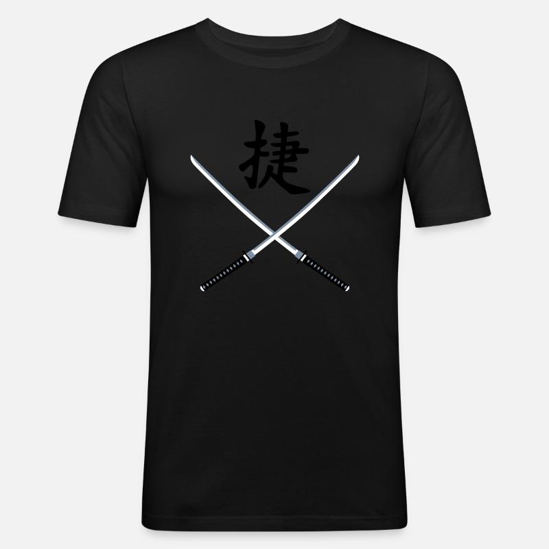 samurai_schwert_victory_3c - Männer Slim Fit T-Shirt - Schwarz