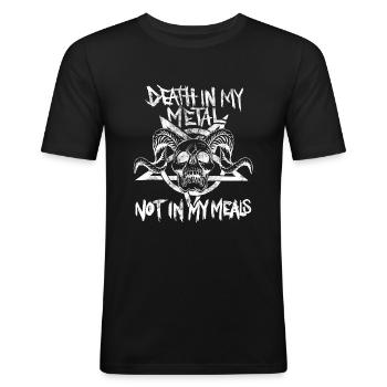 Metalhead végétalien. La mort dans le métal, pas dans mes repas - T-shirt près du corps Homme - noir - Devant - Nik (191cm)