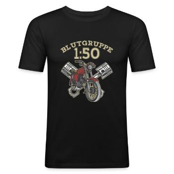 Blutgruppe 1:50 S50 Schwalbe Vintage Retro Moped - Männer Slim Fit T-Shirt - Schwarz - Vorne - Nik (191cm)