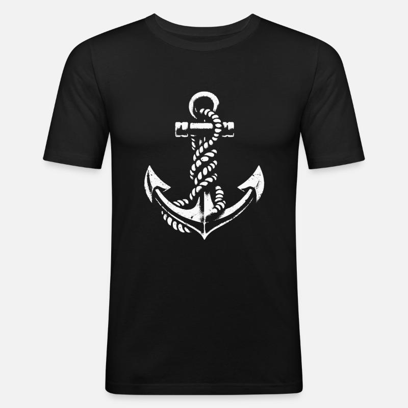Anker mit Seemannsknoten Maritimes Design - Männer Slim Fit T-Shirt - Schwarz