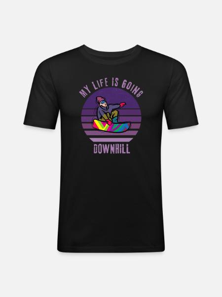 Mein Leben geht bergab - Männer Slim Fit T-Shirt - Schwarz