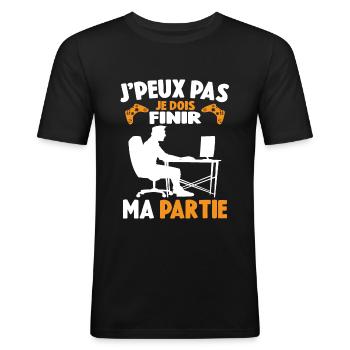 Attends Je Dois Finir Ma Partie Cadeau Geek - T-shirt près du corps Homme - noir - Devant - Nik (191cm)