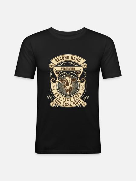 Second Hand Vegetarier - Kuh - Männer Slim Fit T-Shirt - Schwarz