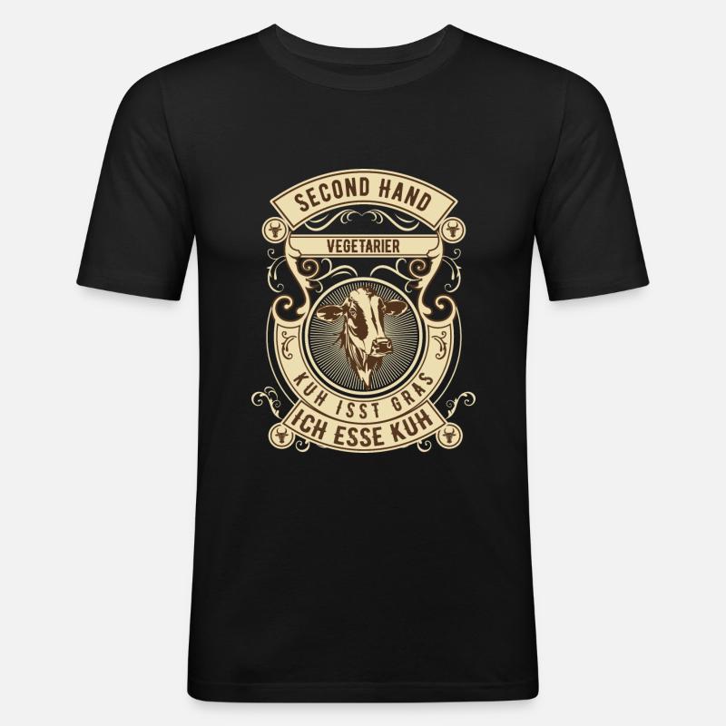 Second Hand Vegetarier - Kuh - Männer Slim Fit T-Shirt - Schwarz