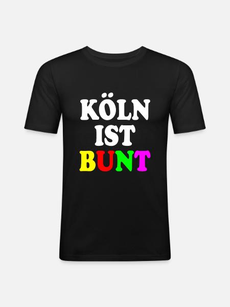 Köln ist bunt - Männer Slim Fit T-Shirt - Schwarz