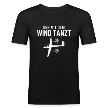 Der mit dem Wind tanzt Segelflieger Segelflugzeug - Männer Slim Fit T-Shirt - Schwarz - Vorne - Nik (191cm)