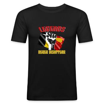 Legends never disappear Belgium with flag - Männer Slim Fit T-Shirt - Schwarz - Vorne - Nik (191cm)