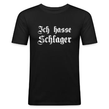 ich hasse Schlager Volksmusik Altdeutsch - Männer Slim Fit T-Shirt - Schwarz - Vorne - Nik (191cm)