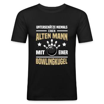 Bowling Alter Mann - Männer Slim Fit T-Shirt - Schwarz - Vorne - Nik (191cm)