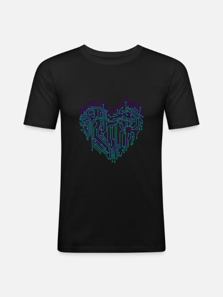 Heart electronic digital heart - Men's Slim Fit T-Shirt - black