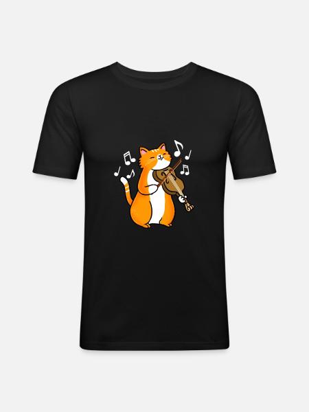 Chat avec violon - T-shirt près du corps Homme - noir