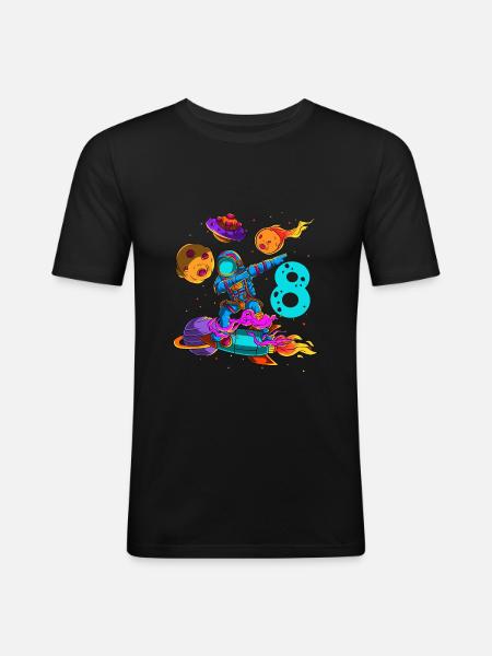 Astronaut In Space 8th Birthday - Men's Slim Fit T-Shirt - black