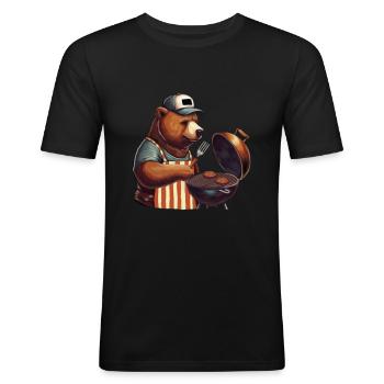 Grillfather - Grill Bear, pour tous les maîtres du gril - T-shirt près du corps Homme - noir - Devant - Nik (191cm)