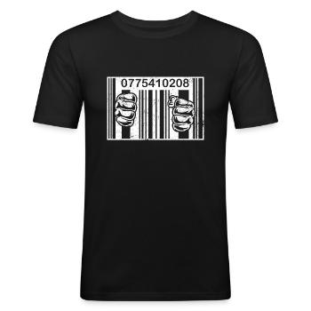 PRISON BARCODE WHITE CONSUMER TRAP - Men's Slim Fit T-Shirt - black - Front - Nik (191cm)