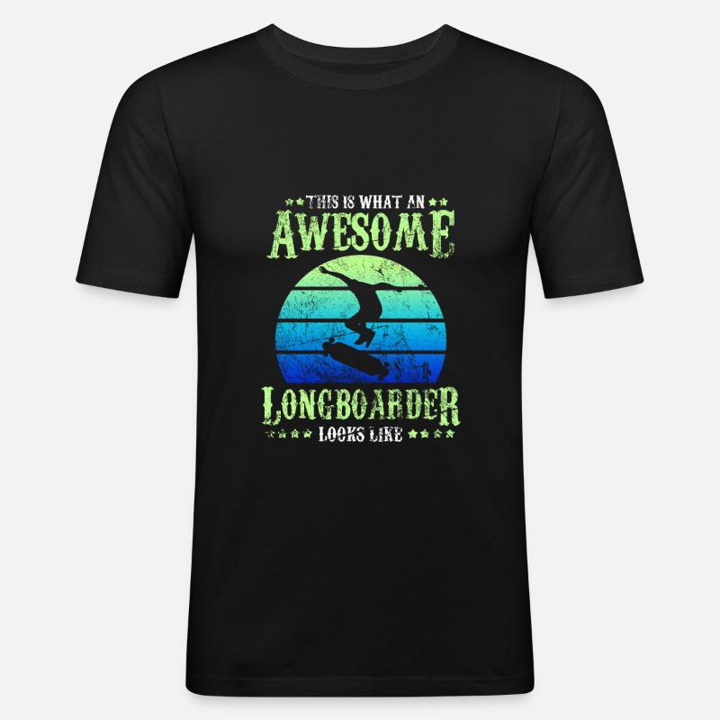 Longboard Skateboard - Männer Slim Fit T-Shirt - Schwarz