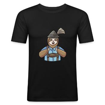 Faultier Bayerische Lederhosen - Männer Slim Fit T-Shirt - Schwarz - Vorne - Nik (191cm)