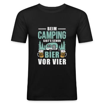 Camping Bier vor vier Wohnwagen Camper - Männer Slim Fit T-Shirt - Schwarz - Vorne - Nik (191cm)