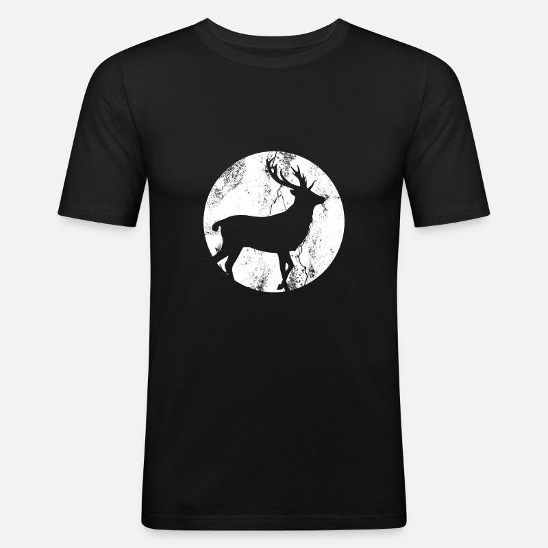 Hirsch Reh Geweih Mond - Männer Slim Fit T-Shirt - Schwarz