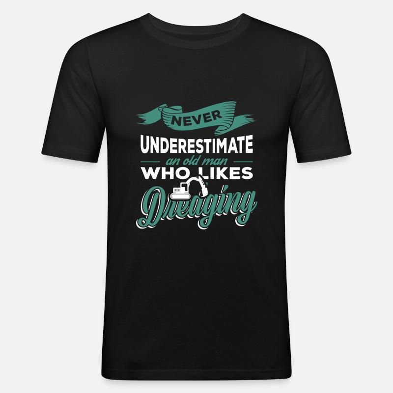 Baggern Opa Bauarbeiter - Männer Slim Fit T-Shirt - Schwarz