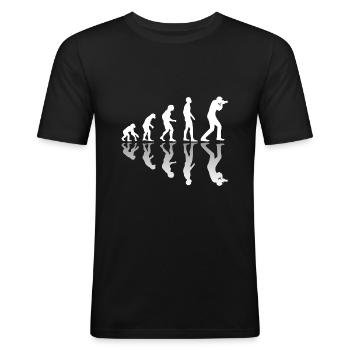 Evolution Fotograf Kamera - fotografieren Geschenk - Männer Slim Fit T-Shirt - Schwarz - Vorne - Nik (191cm)