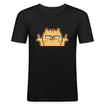 Middelvinger Kat - Mannen slim fit T-shirt - zwart - Voor - Nik (191cm)
