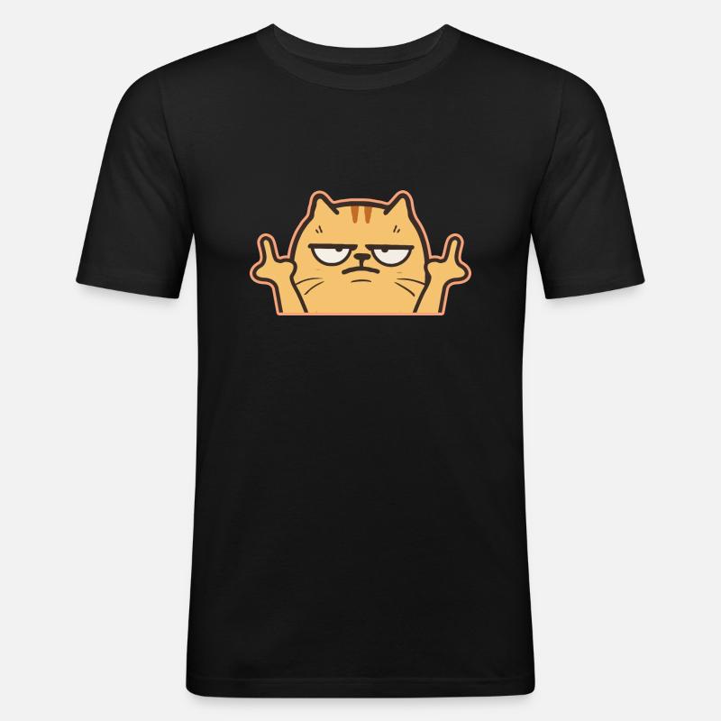 Mittelfinger Katze - Männer Slim Fit T-Shirt - Schwarz