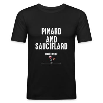 Pinard and Sauciflard la touche française - T-shirt près du corps Homme - noir - Devant - Nik (191cm)