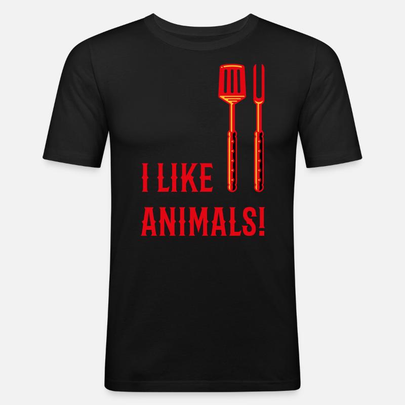 I Like Animals! (Grillbesteck / 3C) - Männer Slim Fit T-Shirt - Schwarz