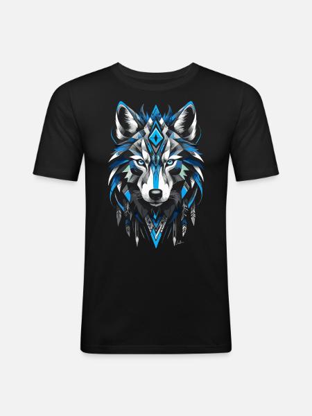 Blue Geometric Wolf - Men's Slim Fit T-Shirt - black