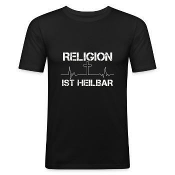 Religion ist heilbar - Männer Slim Fit T-Shirt - Schwarz - Vorne - Nik (191cm)