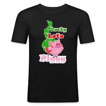 Lucky LOTO piggy - T-shirt près du corps Homme - noir - Devant - Nik (191cm)