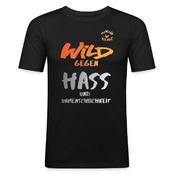 Die Wilden Kerle Wild Gegen Hass Statement Design - Männer Slim Fit T-Shirt - Schwarz - Vorne - Nik (191cm)