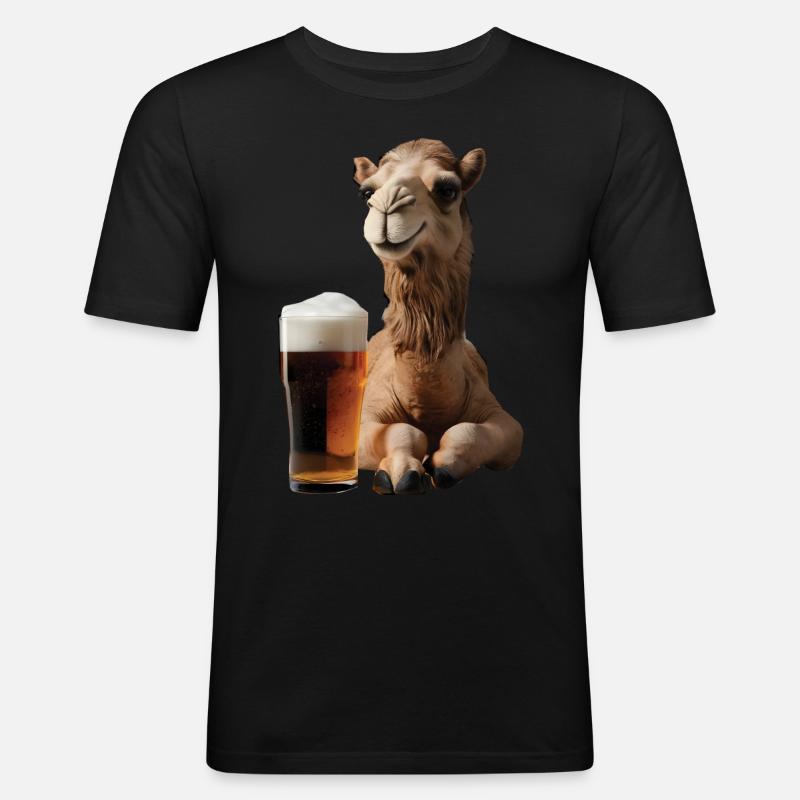 Kamel Bier - Männer Slim Fit T-Shirt - Schwarz