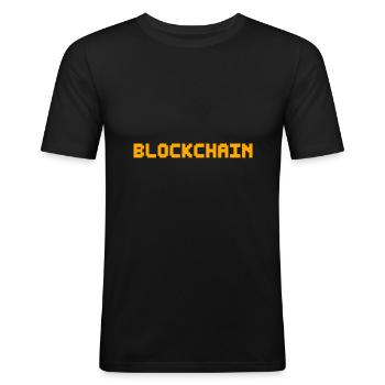 Blockchain Pixel - Männer Slim Fit T-Shirt - Schwarz - Vorne - Nik (191cm)