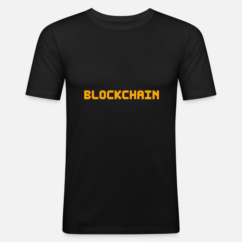 Blockchain Pixel - Männer Slim Fit T-Shirt - Schwarz