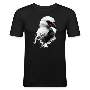 Dunkler Rabe – Abstrakt rote Augen - Männer Slim Fit T-Shirt - Schwarz - Vorne - Nik (191cm)