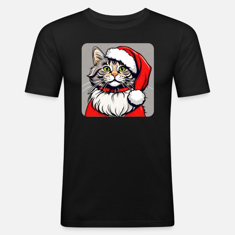 Chat de Noël mignon - T-shirt près du corps Homme - noir